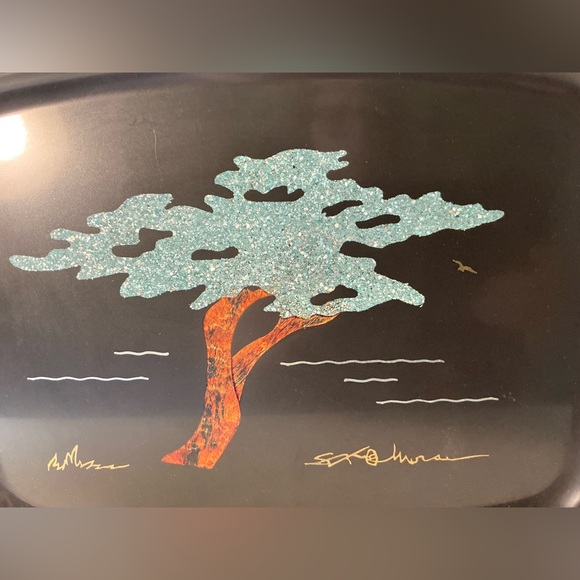 Couroc of Monterey Inlaid Wood Tray  Monterey Cypress  VTG MCM  Signed by Artist - Picture 2 of 13